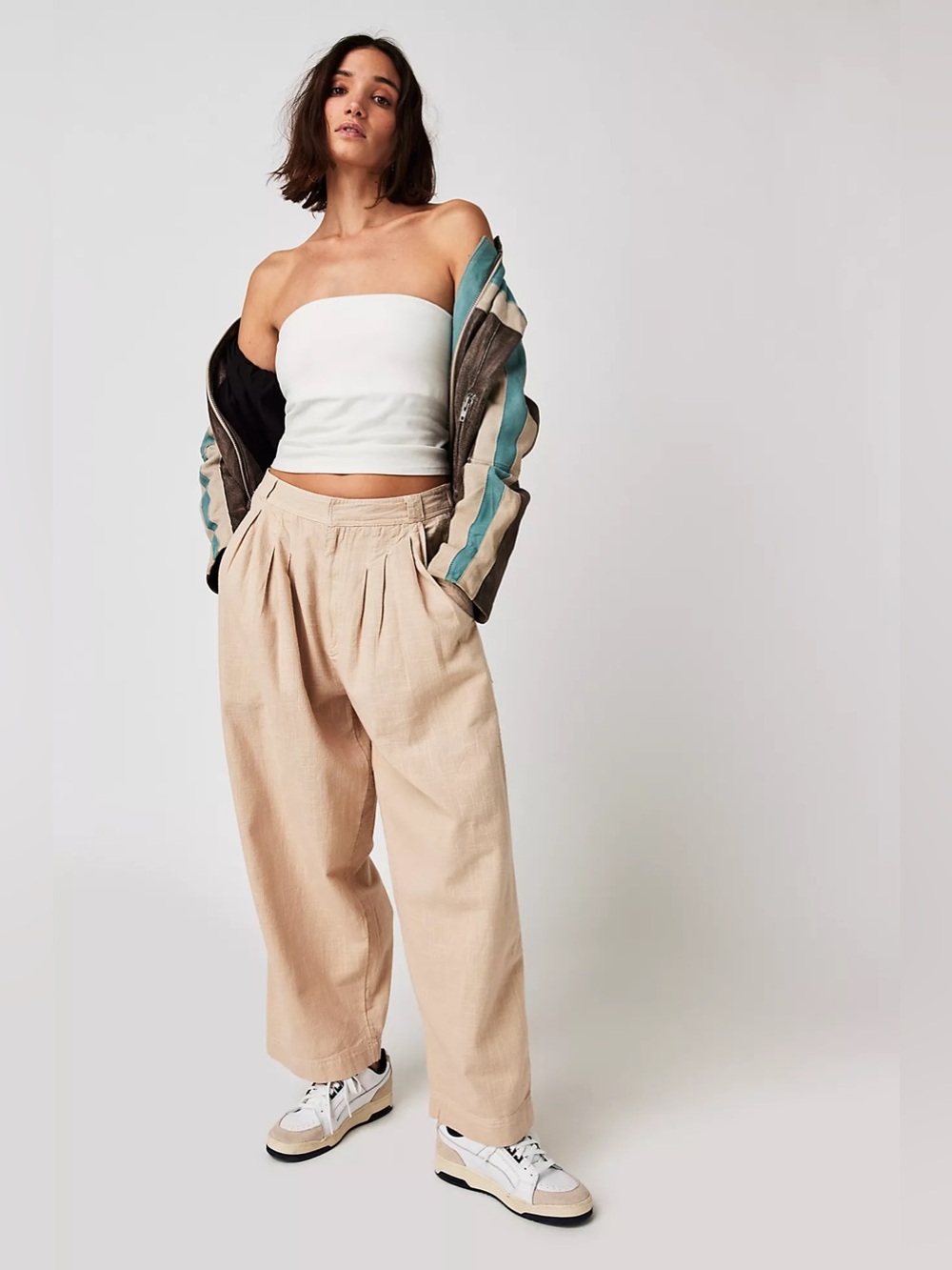 Free People Lotta Love Wide Leg Cotton Trousers Light Blue Size 12